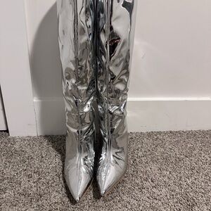 Silver Metallic Knee-High Boots